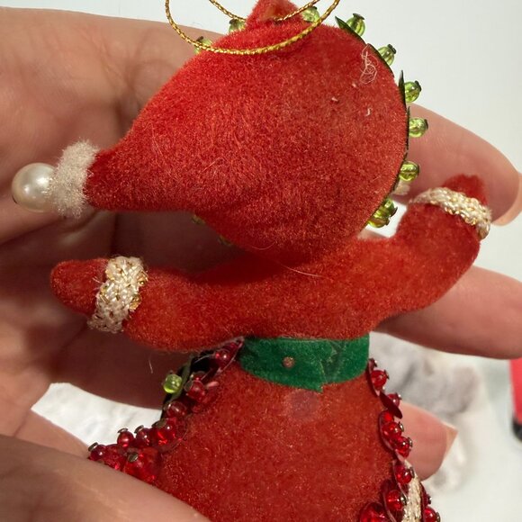 Vtg Mrs Claus Christmas Ornament 1960s-1970s Mod Red Sequin Beads Art Flocked - Picture 14 of 14